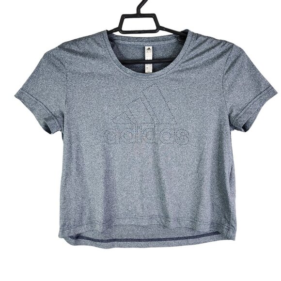 adidas Tops - Women's Adidas Heathered Gray Crop Top Shirt Short Sleeve Crew Neck Logo S